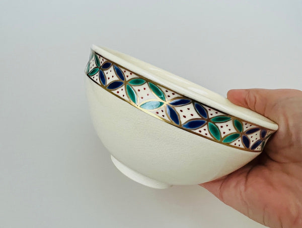 Tenmoku Chawan (Matcha Bowl) – Shippo Tsunagi – Ivory / Black